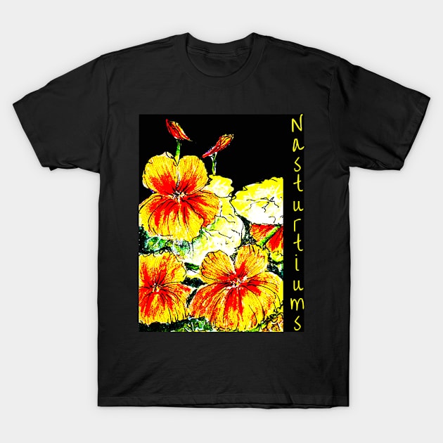 Nasturtiums on Black no Happy Birthday T-Shirt by Heatherian